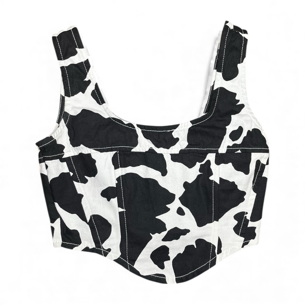 Lone Star Cow Print Cropped Western Top  Sz S